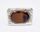 19th Century Silver Plate Agate Topped Snuff Box - Dog   Swan Motif