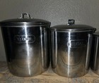 4 Piece Vintage Metal Nesting Canister Set With Lids Flour Sugar Coffee Tea