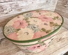 Vintage 1950 s Pink Green Blue Hat Box W flowers