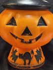 Vintage Blow Mold Halloween Pumpkin Lamp Witch Hat Black Cat Base