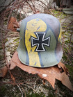 German Ww1 M1916 Stahlhelm Helmet With Hand Aged Camouflage With Iron Cross