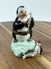 Porcelain Hinged Trinket Box Penguin Fishing