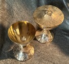 Brass Chalice And Ciborium W  Etched Design And Celtic Crosses On Base And Cover
