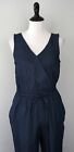 Kori America Blue Denim Faux Wrap Sleeveless Belted Romper Jumpsuit Size Small