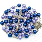 Saint St Benedict Rosary Necklace     Blue Glass Beads     Catholic Prayer Rosary