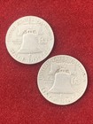 1948-1963  Benjamin Franklin Half Dollar Circulated  2  Coins  900 Silver