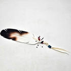 Vintage Native American Wood Hand Painted Feather With Beaded Handle Signed