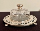 Stunning Antique Sterling   Cut Glass Covered   Domed Butter Plate Dish