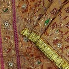 Vintage Heavy Golden Dupatta Pure Tissue Silk Long Stole Hand Embroidered Scarf