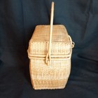 Vintage Wicker Bamboo Basket Tightly Woven Hinged Lid Approx 14  Tall W Handle