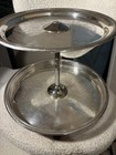 Vintage Silver-plated Etched Two-tiered Serving Party Tray Pedestal Feet