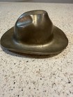 Vintage Solid Brass Cowboy Hat Western Paper Weight Ashtray With Patina