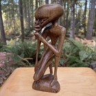 African Hand Carved Wood Thinker Statue Abstract Tribal Figure Sculpture Unique