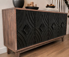 Two-tone Buffet Cabinet Geometric 4-door Antique Sideboard W  Solid Wood Legs