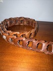 Mens Leather 36  Belt Woven Handcrafted Brown Solid Brass Buckle Made In Italy