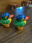 Vintage Kookaburra Bird Salt Pepper Shakers  Blue Head  With Cork Plugs  Euc