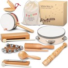 Wooden Toddler Musical Instruments With Drum  Hand Bells  Flute  Maracas  Cas   