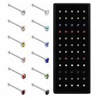 60 Pcs Stainless Steel Cz Nose Studs Rings Bone Piercing Pin Body Jewelry 22g