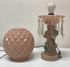 Vtg Hollywood Regency Art Glass Lamp Domes Figural Flowers Crystals - As Is