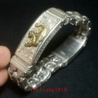 Chinese Tibet Silver Carving Tiger Statue Bracelet Decoration Gift Collection