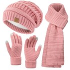 Winter Beanie Hat Scarf Gloves Set  Winter Clothes For Women  Fleece Lined Pink
