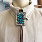 Vintage Sterling Silver Turquoise Bolo Tie 15 Stones Navajo Western Marked Mc