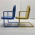 Vintage Miniature Dollhouse Metal Lawn Chairs Pair Blue Yellow Patio Furniture