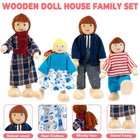 Wooden Dollhouse Furniture Set With 4 Family Dolls  26 Pcs Pretend Play Dollh   