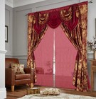 Jacquard Luxury Window 2 Panel Set Burgundy Gold Curtain With Attached Valanc   