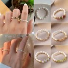 4-5mm Real Natural Freshwater Rice Pearl Crystal Beads Rings Stretch Finger Ring