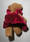 Miniature Plush Jointed 2  Brown Teddy Bear Wearing Velvet Dress