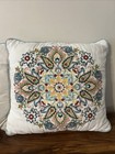 2 Accent Square Throw Pillows Floral Multicolor Off White Embroidered 18x18   