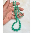 Antique Czech Mint Deep Green Satin Glass Graduated Bead Necklace Sterling Clasp