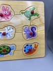 Vintage Wooden Animals 9 Piece Peg Puzzle Bird Bugs Frog Squirrel Turtle Dog