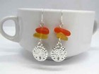 Sea Glass Earrings  Silver Charm Earrings  Beach Wedding  Sand Dollar Shell Gift