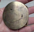 1970s Vintage Handcrafted Belt Buckle Bronze Landscape Western Tech Ether Guild