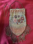 Vtg Antique Art Nouveau Silver French Steel Micro Bead Floral Bag Purse W mirror