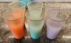 1950s Mcm Blendo Frosted Glass Gold Rim 7 Piece Pitcher   12oz Tumblers Set B