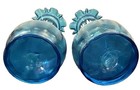 Pair Antique Victorian Blue Hand Blown Ruffled Top Hand Painted Flower Leaves