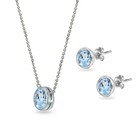 Sterling Silver Blue Topaz 7mm Round Bezel-set Solitaire Necklace   Earrings Set