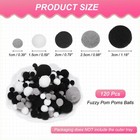 120 Pcs Fuzzy Pom Poms Balls Assorted Sizes For Diy Crafts White black gray