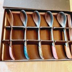 Vintage Nakagama Japan Glazed Stoneware Tea Spoons Floral Motif Design