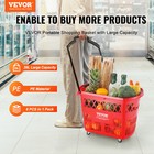 Plastic Rolling Shopping Trolley Basket On Wheels 6pcs 39l With Handle Red