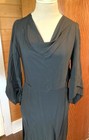 Vintage 1930s Black Art Deco Rayon Dress B 35