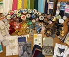 Vintage Sewing Notions Lot Buttons Thread Zippers Tin Box Estate Craft Destash