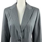 Larry Levine Women s Blazer Jacket 10 Gray Striped Long Sleeve Single Breasted