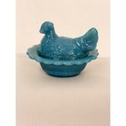 Mosser Glass Georgia Blue Hen On Nest Salt Cellar Mini Bird Covered Dish M Mark