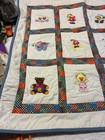 Vintage Handmade Baby Quilt With Embroidered Animals And Multi-color Patchwork B
