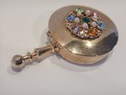 Vintage Jeweled Pocket Pill Snuff Trinket Box Hinged Cover With Handle  l1 