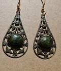 Irish Connemara Marble Wire Hanging  Filagree Earrings 